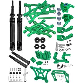 Upgrades Part for 1/10 Rustler 2wd VXL, Drive Shaft CVD Axles,Alloy Caster Block,Steering Blocks,Stub Axle Carriers,Suspension Arm,Steering Bellcranks,Shock Tower,Bulkhead,Green