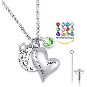 YOUFENG Urn Necklaces for Ashes I Love You to the Moon and Back for Mom Cremation Urn Locket Birthstone Jewelry