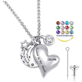 YOUFENG Urn Necklaces for Ashes I Love You to the Moon and Back for Mom Cremation Urn Locket Birthstone Jewelry
