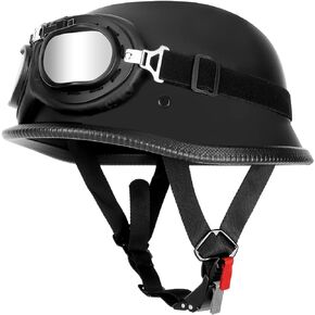 German Style Motorcycle Helmet Vintage Half Shell Helmet for Adult Men Women DOT/FMVSS 218 Approved Retro Helmet with Goggles