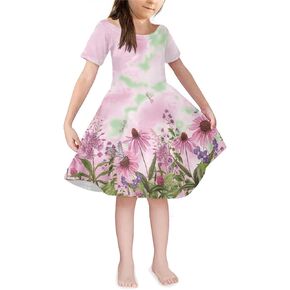 Cute Print Girl's Short Sleeve Casual Dress for School Party Holiday 4-14 Years