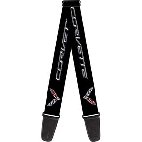 Buckle-Down Guitar Strap - CORVETTE/C7 Logo Black/Silver/Red - 2" Wide - 29-54" Length