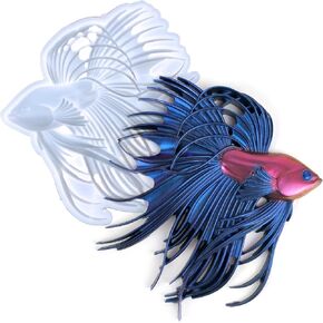 3D Fish Resin Mold, Large Betta Fish Silicone Molds for Epoxy Resin, Unique Sea Wall Hanging Home Decor Mold Ocean Animal Art Craft DIY Resin Concrete Halloween Ornament Mould