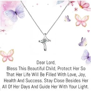Sterling Silver Cross Necklace for Girls, First Communion Gifts for Girls, Holy communion, Baptism, Confirmation Gifts for Teenage Girl, Christian gift