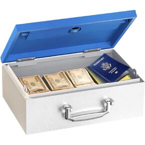 صندوق ودائع آمن من WeHere مع مفتاح، صندوق ودائع آمن صغير لتخزين المنزل وحقيبة مستندات مقاومة للماء ومقاومة للحريق، والمال والأدوية والبطاريات، ومقبض محمول وتصميم مضاد للنزع، 0.3 قدم مكعب، 12.6 × 8.6 × 4.7 بوصة in Kuwait