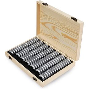 Wooden Coin Capsules Holder, Coin Storage Box Coin Collection with Foam Gasket for Coin Collection Supplies, Coin Collector Display Commemorative Coin Case for 100 Coins