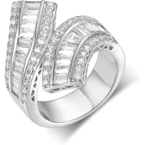 MDFUN 2 Rows Twisted Eternity Rings Emerald Cut Cubic Zirconia Baguette Ring for Women 18K White Gold/Yellow Gold Plated Engagement Promise Wedding Ring Size 5-10