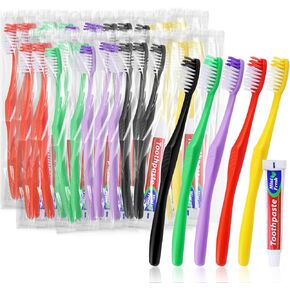 20 pcs Disposable Toothbrushes with Toothpaste,Single Use Toothbrush with 10g Toothpaste Individually Wrapped Disposable Travel Toothbrush Kit Bulk for Homeless,Airbnb,Hotel,Guests(5 Colors)