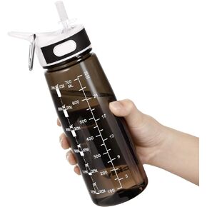 JIMACRO Water Bottle, BOTTLED JOY 800ML Water Bottle with Straw and Handle BPA-Free, 27 Oz Daily Water Intake Bottle with Time Markings Tracker to Remind the Drinking Time, Ideal for Hydration