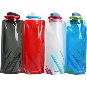 4 Pack 25oz Collapsible Water Bottles, 4 Colors Reusable Leakproof Water Bags for Drinking, Foldable Flat Water Bottles with Clasp for Outdoor Sports Camping Traveling Biking