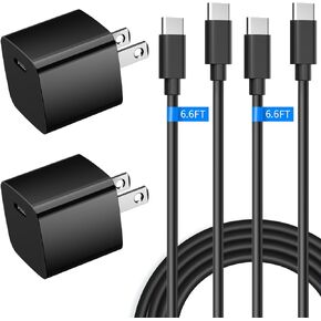 20W USB C Wall Charger Block for Android Google Pixel 8/8 Pro/7/7a/7 Pro/6 Pro, Galaxy S24, iPhone 15 Pro Max, [2 Pack] PD Type-C Port Compact Cube Fast Charging Power Mini Adapter + 2 PC 6FT Cable