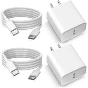 2 Pack 20W USB C Wall Charger 6ft Type C Cable PD Charging Block Compatible with iPhone 15 Plus Pro Max S21 S22 S23 Android Cell Phone, CHR011