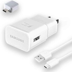 Adaptive Fast Charging Wall Charger Adapter for Samsung Galaxy S8 S10 S9 Plus EP-TA20JWE Bundled with UrbanX Type C Cable Cord - 6ft and OTG Adapter - Fast Charging Kit - 3 Items - White