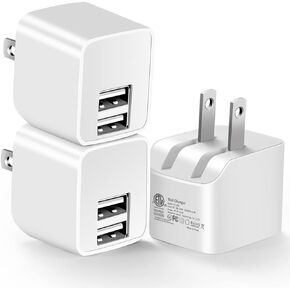 12W USB Wall Charger with Foldable Plug, 3-Pack 2.4A Dual-Port Power Adapter Mini Charging Block Cube Compatible iPad, iPhone 14 13 12 11 Pro Max XR/XS/X 8/7/6/6s Plus, Samsung, Moto etc (ETL Listed)