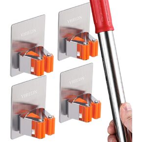 Broom and Mop Holder Wall Mounted, Stainless Steel Self Adhesive Single Broom Hanger Hook, Heavy Duty Organizer Rack, Refrigerator, Orange, 4 Pack in Saudi Arabia
