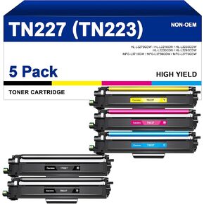 TN227 TN223 TN-227BK/C/M/Y High Yield Compatible Toner Cartridge Replacement for Brother TN227 TN223 TN 227 Compatible with MFC-L3770CDW MFC-L3750CDW MFC-L3710CDW HL-L3270CDW Printer, 5 Pack