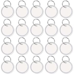 25 Pcs 1.2" Key Tags Metal Rim Tags Blank Round Paper Tags with Split Ring for Pet, Luggage, Backpack, Key (White)