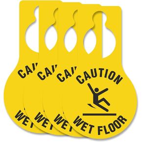 SmartSign Caution Wet Floor Door Hanger Signs, Pack of 4, Pear Shaped Door Hanger Tags, 5 x 8.875 inch, Plastic