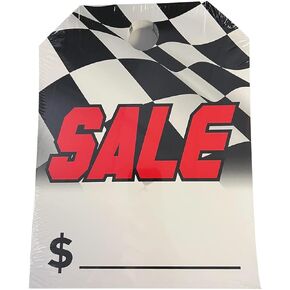 Jumbo Car Dealer "Checkered Race Flag Sale" Mirror Hang Tags - Finish Line Sale Theme - 50 Pack