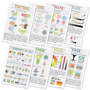 Elements of Art Poster Set, Art Classroom Learning Materials for K-12 Students and Teachers, Set of 8, 12 x 18 Inches, Extra Durable