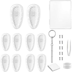 Eyeglasses Nose Pads,NLQHOPTS Upgraded Air Chamber Glasses Nose Pieces,Soft Silicone Screw-in Replacement Repair Kits with Screws,Screwdrivers,Tweezer,Container for Sunglass Glasses(14mm,5Pairs)