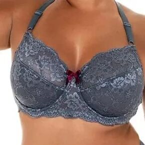 Silver Lace Halter Crossback Scalloped Edge Bra