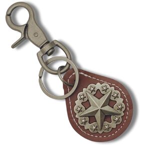 Leather Keychain with Heavy Duty Clip - Texas Stars Concho - Drawstring Bag - 4.5 in Long