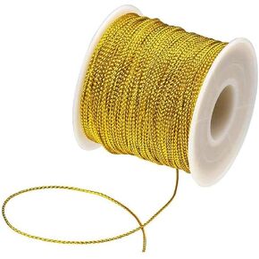 Gold Thread Metallic Tinsel String Cord 1mm Non Stretch Thread for Ornament Hanging Gift Wrapping Craft Making (Gold)