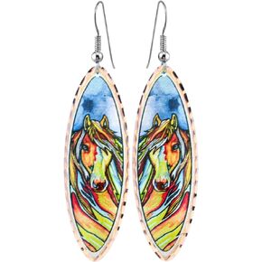 Native American Copper Earrings Women with an Elliptical Cut-out, Elongated Teardrop Earrings Colorful Artwork Earrings/Turtle/Dragonfly/Butterfly/Bear/Hummingbird Earrings