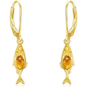 Fish Earrings for Women 925 Sterling Silver Amber Fish Earrings Jewelry Gifts for Mother Daughter Sister Grandmother Wife