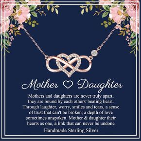 OOOPEL Gift for Mom/Daughter Sterling Silver Infinity Necklace with Heart Mother Daughter Necklace Birthday Mother's Day Gift for Mum Daughter with Love Card