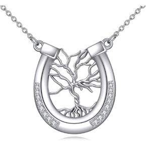Horseshoe Necklace Sterling Silver Tree of Life Pendant Jewelry Gift for Women Girls