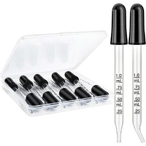 Herain 10 Pack Glass Ear and Eye Medicine Dropper-Bent & Straight Tips, 1ml Pipettes Droppers for Essential Oils, Medicine, Lab, Health Care, Crafts, Measuring and Transferring a Variety of Liquids