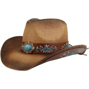 Men & Women's Woven Straw Cowboy Cowgirl Hat New Western Style Classic Cowboy Straw Hat Wide Brim Sun Hat