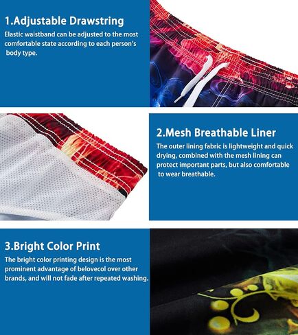 Belovecol Mens Swim Trunks Summer Quick Dry Board Shorts Beach Mesh Lining Bathing Suit with Side Pockets S-3XL in Kuwait