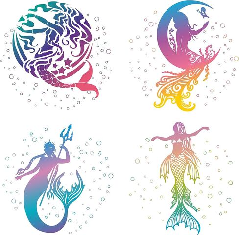 gorgecraft 4 أنماط ملونة حورية البحر نافذة الشارات للماء غير لاصقة ساكنة يتمسك جولة نافذة الفيلم انزلاق الباب الزجاج ملصق تنبيه الشارات للطيور الحيوانات الأليفة الضربات غرفة نوم ديكورات الحمام in Saudi Arabia