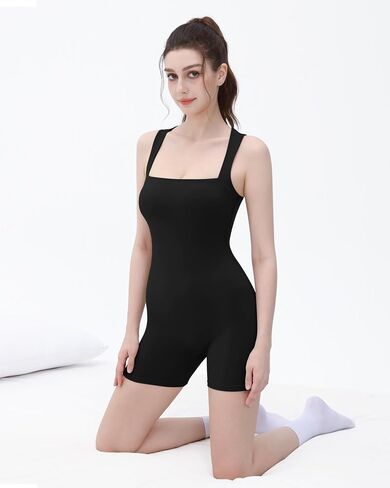 Jumpsuits for Women Square Neck Sleeveless Shorts One Piece Jumpsuit Rompers Workout Ultra Soft Collection in Saudi Arabia