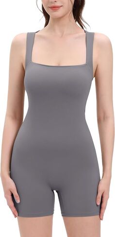 Jumpsuits for Women Square Neck Sleeveless Shorts One Piece Jumpsuit Rompers Workout Ultra Soft Collection in Saudi Arabia