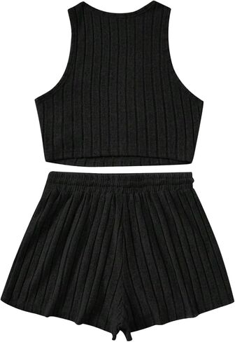 MakeMeChic ملابس نسائية كاجوال مكونة من قطعتين ملابس مرقعة مضلعة متماسكة قطع علوية برباط الخصر مجموعة السراويل القصيرة in Saudi Arabia