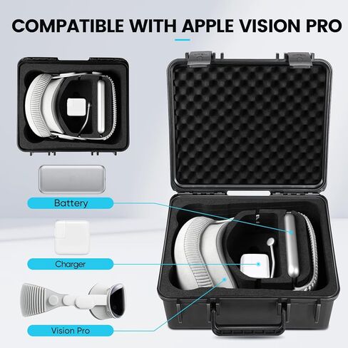 حقيبة حمل صلبة متوافقة مع حماية Apple Vision Pro المحمولة، وبطارية تخزين مقاومة للماء، وشاحن، وملحقات الكابل، وحقيبة بطارية متضمنة، وأشرطة فيلكرو وغطاء عدسة in Kuwait