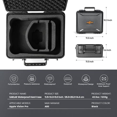 حقيبة حمل صلبة متوافقة مع حماية Apple Vision Pro المحمولة، وبطارية تخزين مقاومة للماء، وشاحن، وملحقات الكابل، وحقيبة بطارية متضمنة، وأشرطة فيلكرو وغطاء عدسة in Kuwait