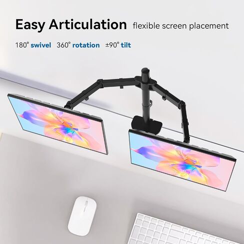 Dual LCD Monitor Desk Mount Stand, Heavy Duty Fully Adjustable Arms with C-Clamp Base and Grommet for 13"- 32" Screens, Max 22lbs for Home, Office, School Black in Saudi Arabia