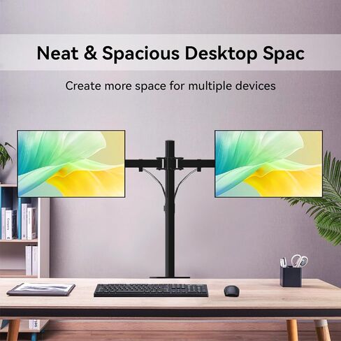 Dual LCD Monitor Desk Mount Stand, Heavy Duty Fully Adjustable Arms with C-Clamp Base and Grommet for 13"- 32" Screens, Max 22lbs for Home, Office, School Black in Saudi Arabia