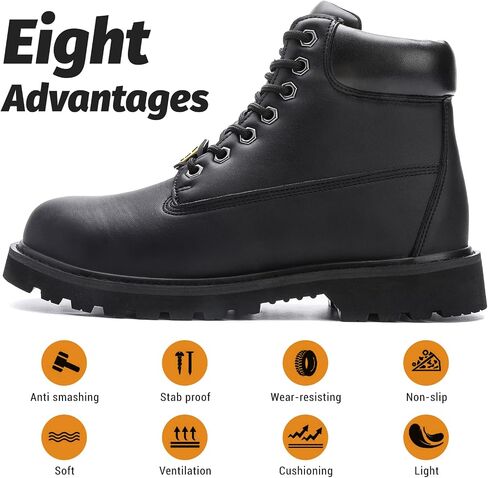 Water Resistant Steel Toe Work Boots For Men,Indestructible Work Shoes Non Slip Industrial and Construction Lightweight Safety Work Boots in Saudi Arabia