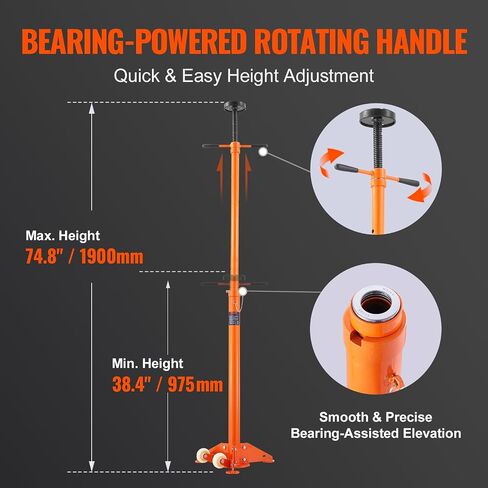 VEVOR SJS-10 Underhoist 3/4 Ton Capacity Under Hoist Jack Stand, Lifting from 38.4" to 74.8", Bearing Mounted Spin Handle, Two Wheels, Self-Locking Threaded Screw, Support Vehicle Components, Orange in Saudi Arabia