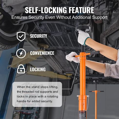 VEVOR SJS-10 Underhoist 3/4 Ton Capacity Under Hoist Jack Stand, Lifting from 38.4" to 74.8", Bearing Mounted Spin Handle, Two Wheels, Self-Locking Threaded Screw, Support Vehicle Components, Orange in Saudi Arabia