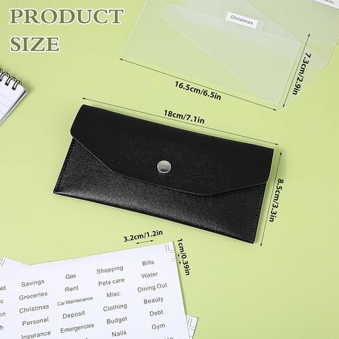 Cash Envelope Wallet Black PU leather budget cash envelopes divider wallet label sticker budget envelopes set suitable for budget planners and cash organizer in Saudi Arabia