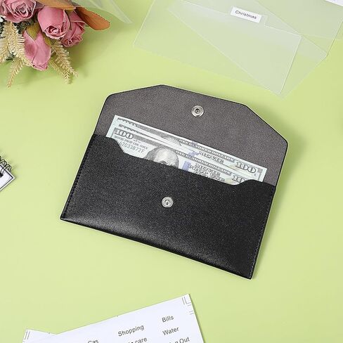 Cash Envelope Wallet Black PU leather budget cash envelopes divider wallet label sticker budget envelopes set suitable for budget planners and cash organizer in Saudi Arabia