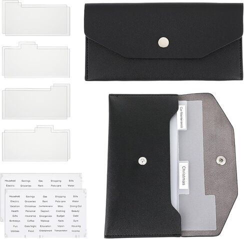 Cash Envelope Wallet Black PU leather budget cash envelopes divider wallet label sticker budget envelopes set suitable for budget planners and cash organizer in Saudi Arabia