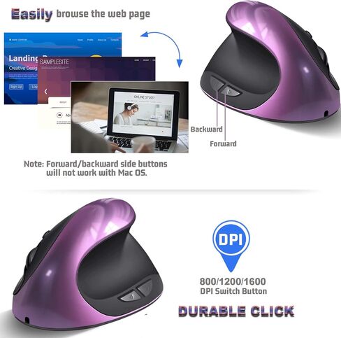 Ergonomic Mouse,Rechargeable Small Vertical Mouse with 6 Buttons Adjustable 800/1200/1600 DPI Pink Wireless Mouse for Laptop Desktop PC Mac… in Saudi Arabia
